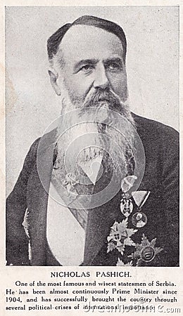 Nikola PaÅ¡iÄ‡, 1845 â€“ 1926. Serbian and Yugoslav politician, diplomat and Prime Minister of Yugoslavia. Stock Photo